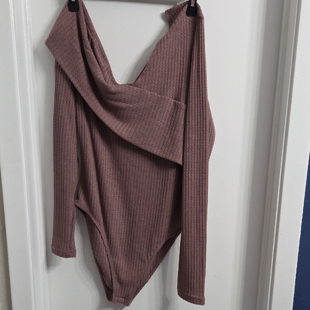 SHEIN Dusty Rose Off-Shoulder Sweater Bodysuit